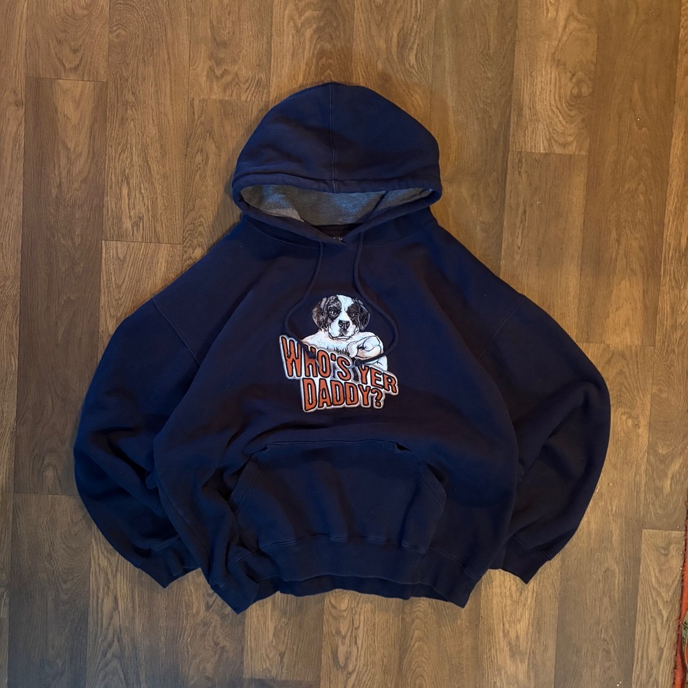 Vintage Y2K Big Dogs Apparel Funny Humor "Whos Yer Daddy" Hooded Sweatshirt